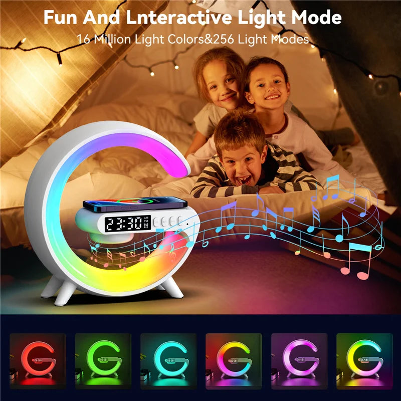 Bluetooth Speaker Wireless Charger Pad Stand Home Stereo Loudspeaker Subwoofer RGB Night Light Lamp Fast Charging Station Dock